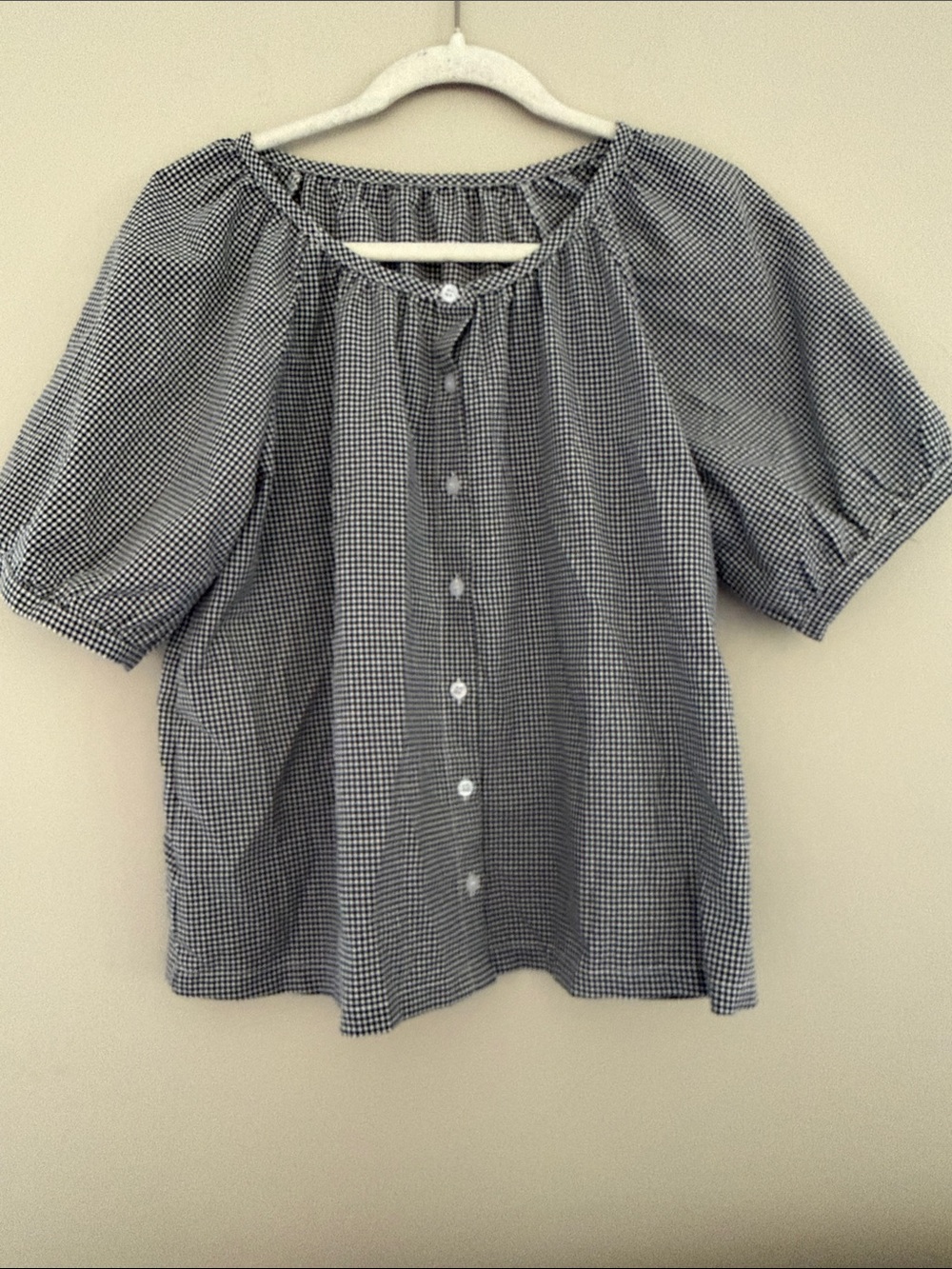 MISSACTIVER Black and white Plaid Puff Short Sleeve Shirt Button Down Small